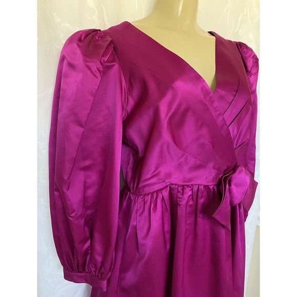 Victoria Royal Ltd Gown Maxi Dress Satin V neck Balloon Sleeve Fuchsia B… - Picture 6 of 9